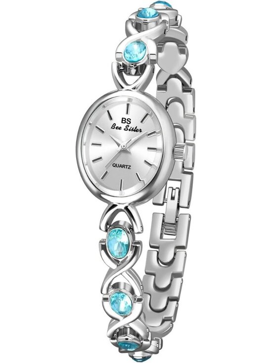 Women\'s Silver Blue Vintage Bracelet Elegant Jade Oval Dial Quartz Wrist Watch main image 5